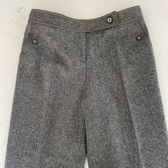 Tory Burch Tweed Virgin Wool Blend Cuffed Lined Pants Ribbon Detail Grey Blk M - Picture 4 of 13